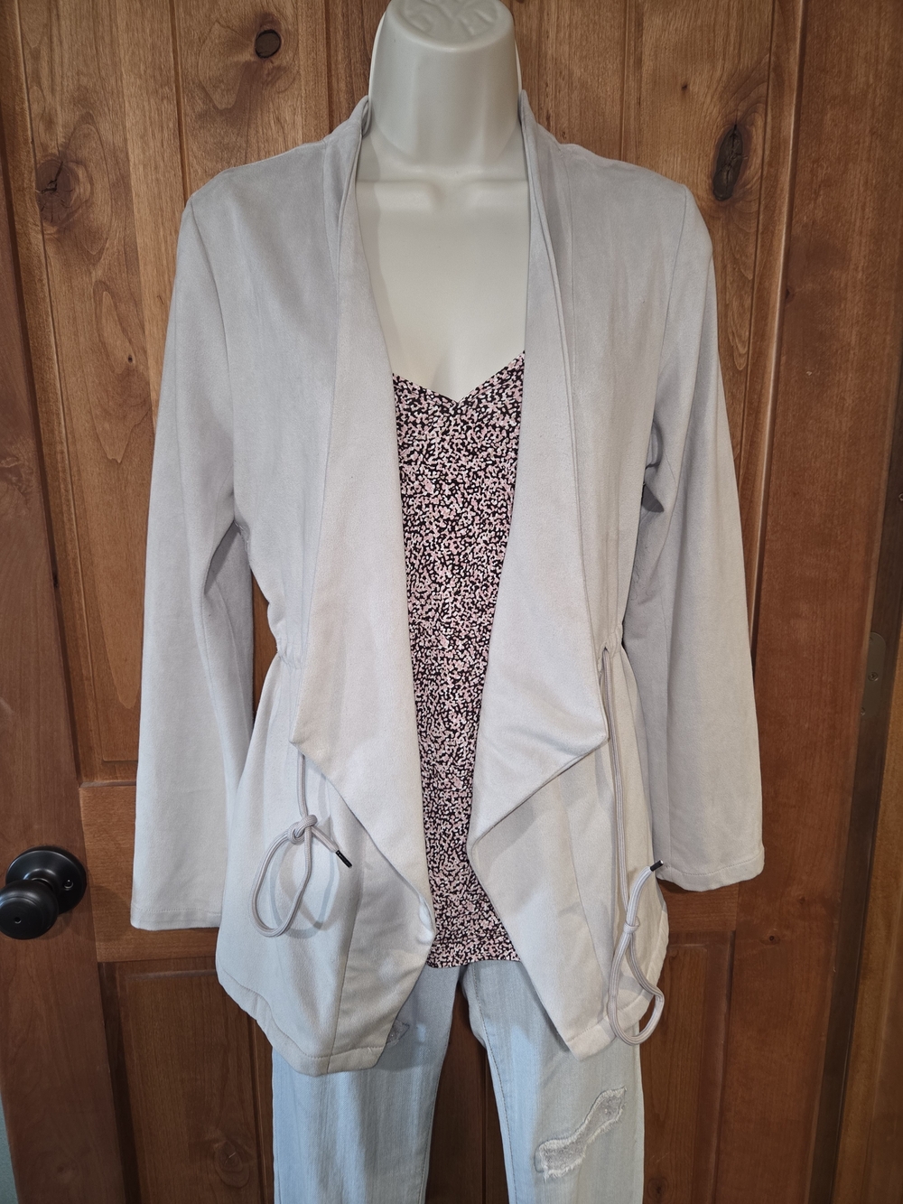Thread & Supply Light‎ Gray Draped Open-Front Utility Jacket